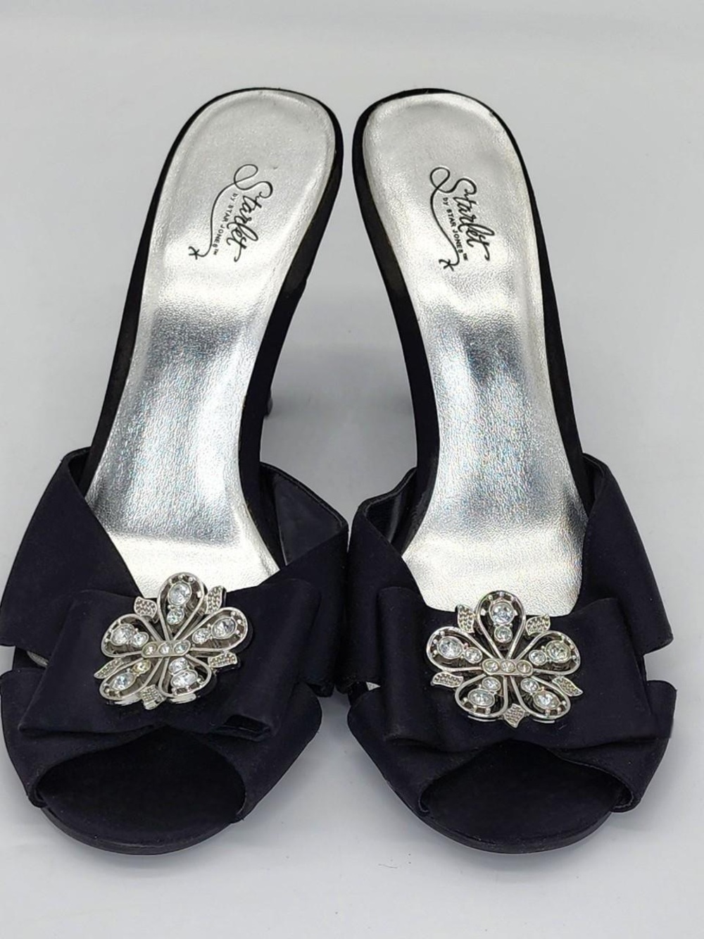 Starlet by Star Jones black satin slip-on mule heels